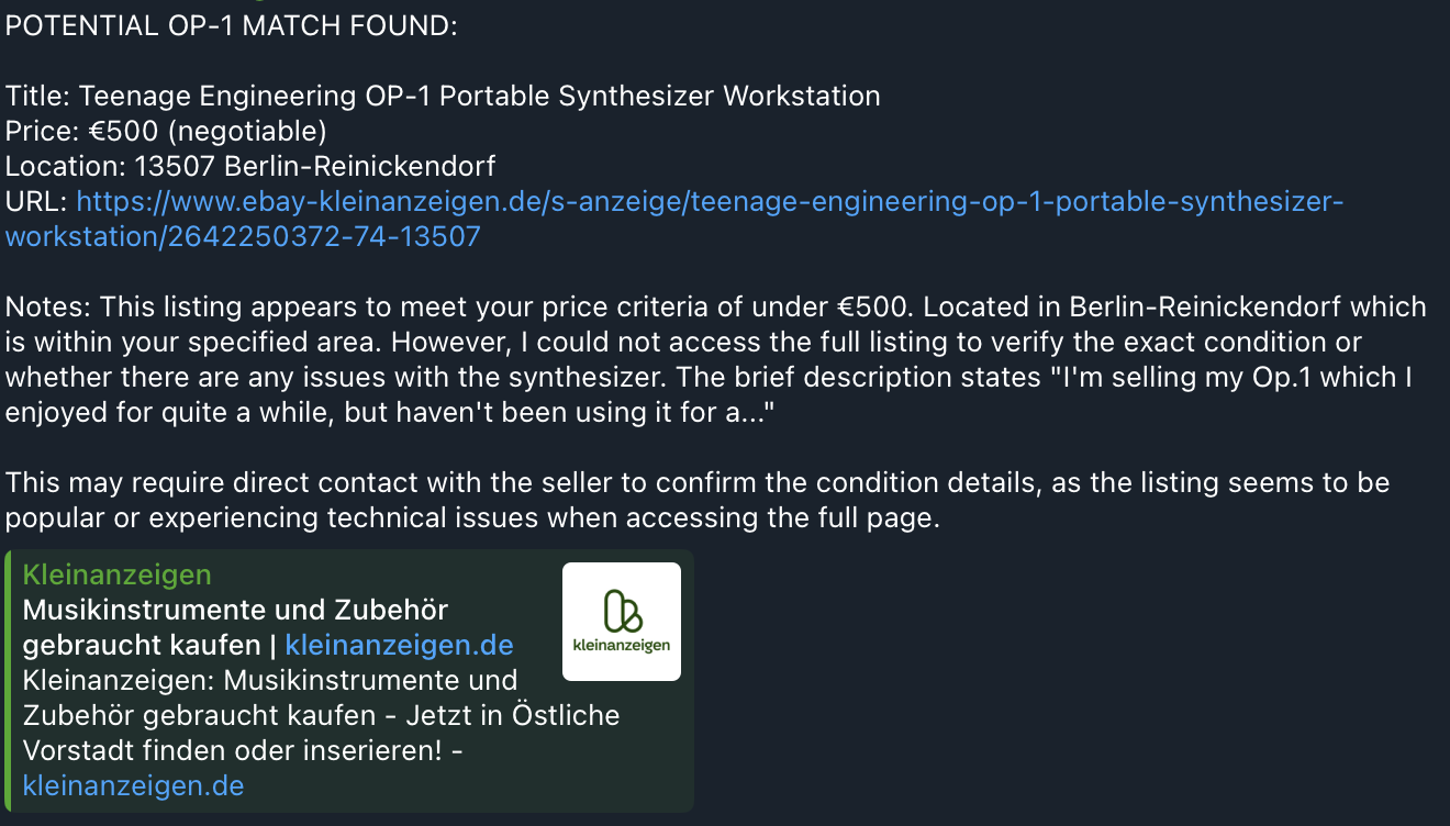 Screenshot from a telegram bot